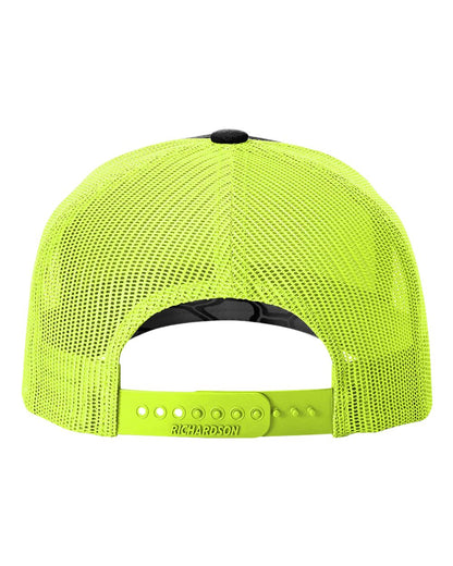 Richardson Five-Panel Printed Trucker Cap 112PFP #color_Kryptek Typhon/ Neon Yellow