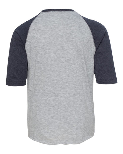 LAT Youth Baseball Fine Jersey Three-Quarter Sleeve Tee 6130 #color_Vintage Heather/ Vintage Navy