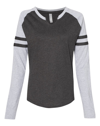 LAT Women's Fine Jersey Mash Up Long Sleeve T-Shirt 3534 #color_Vintage Smoke/ Vintage Heather
