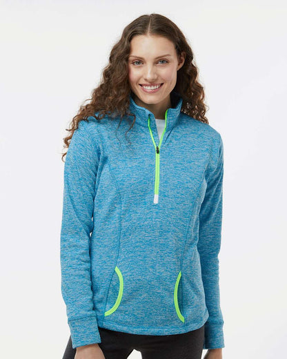 J. America Women's Cosmic Fleece Quarter-Zip Pullover 8617 #colormdl_Electric Blue/ Neon Green
