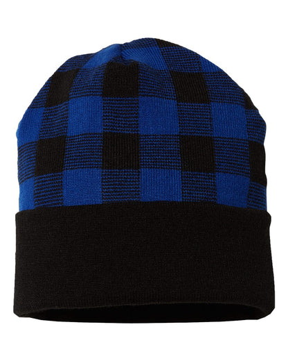 CAP AMERICA USA-Made Plaid Beanie RKP12 #color_Black/ True Royal