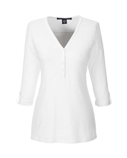 Devon & Jones Women's Perfect Fit™ Y-Placket Convertible Sleeve Knit Top DP186W #color_White