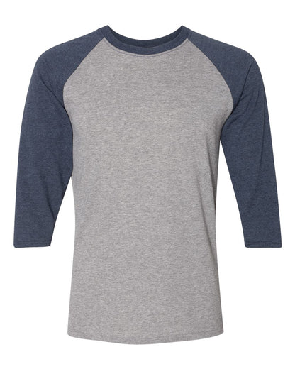 JERZEES Unisex Triblend Three-Quarter Raglan Baseball T-Shirt 601RR #color_Oxford/ Indigo Heather