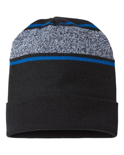 CAP AMERICA USA-Made Variegated Striped Cuffed Beanie RKV12 #color_Black/ True Royal