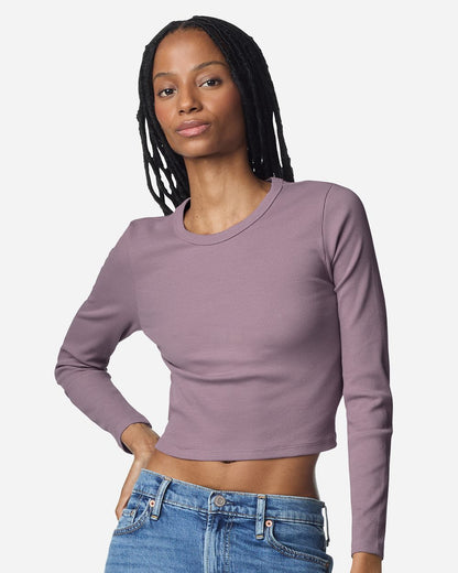 American Apparel Women's Baby Rib Long Sleeve Cropped Tee BR2107 American Apparel Women's Baby Rib Long Sleeve Cropped Tee BR2107