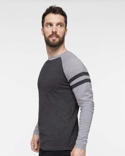 LAT Unisex Fine Jersey Mash Up Long Sleeve Tee 6934 #colormdl_Vintage Smoke/ Vintage Heather