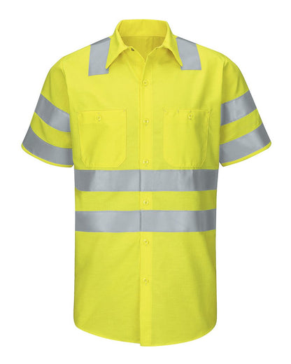 Red Kap Men's Enhanced & Hi-Visibility Work Shirt SY24 #color_AB-Fluorescent Yellow/ Green