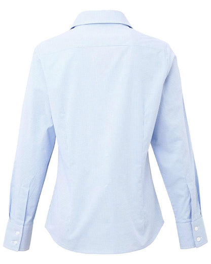 Artisan Collection by Reprime Women's Microcheck Gingham Cotton Shirt RP320 #color_Light Blue/ White