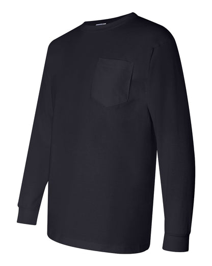 Bayside Unisex Union-Made Long Sleeve Pocket T-Shirt 3055 #color_Navy