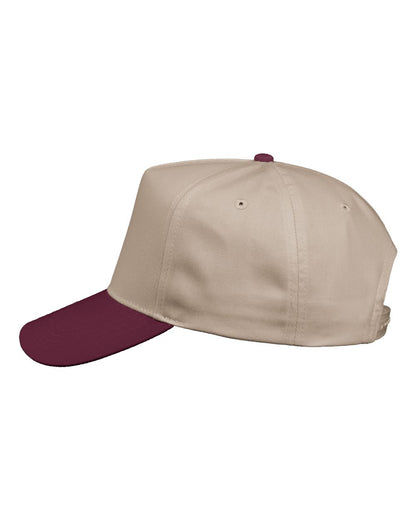 Valucap Five-Panel Twill Cap 8869 #color_Khaki/ Maroon
