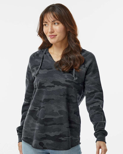 Independent Trading Co. Women’s Lightweight California Wave Wash Hooded Sweatshirt PRM2500 #colormdl_Black Camo Heather