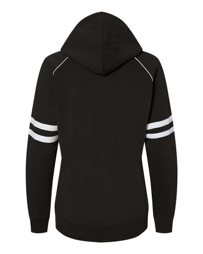 J. America Women's Varsity Fleece Piped Hooded Sweatshirt 8645 #color_Black