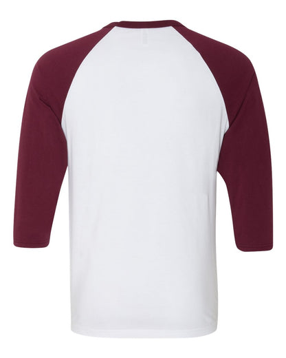 BELLA + CANVAS Three-Quarter Sleeve Baseball Tee 3200 #color_White/ Maroon