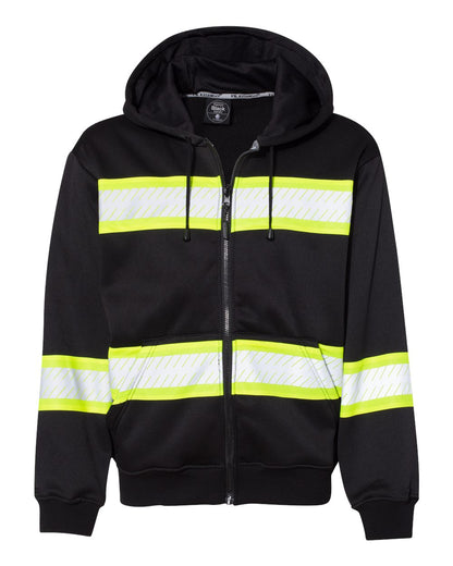 Kishigo Men's EV Series® Enhanced Visibility Full-Zip Hooded Sweatshirt B310-313 #color_Black/ Lime