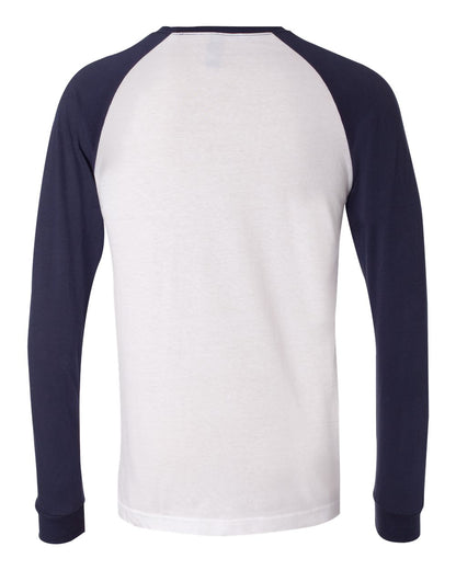 BELLA + CANVAS Men's Long Sleeve Jersey Baseball Tee 3000 #color_White/ Navy