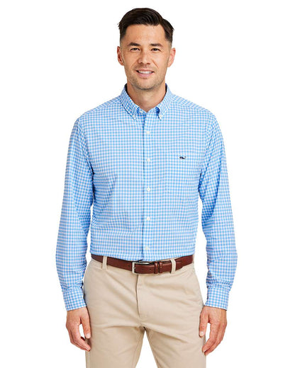 vineyard vines Men's On-The-Go Nylon Gingham Shirt W012060 #colormdl_Ocean Breeze