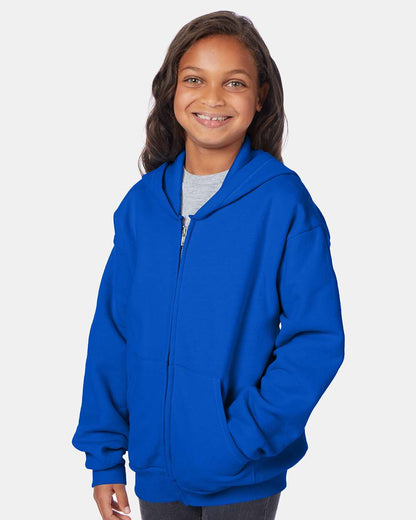 Hanes Youth EcoSmart® Full-Zip Hooded Sweatshirt P480 #colormdl_Deep Royal
