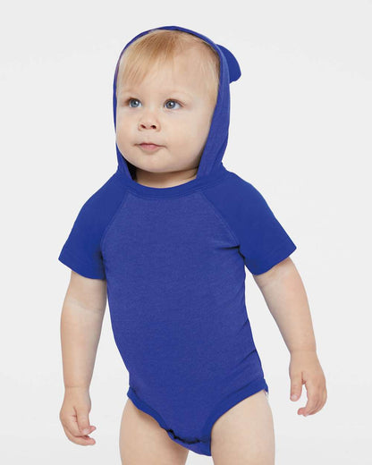 Rabbit Skins Infant Fine Jersey Raglan Bodysuit with Hood & Ears 4417 #colormdl_Vintage Royal/ Royal