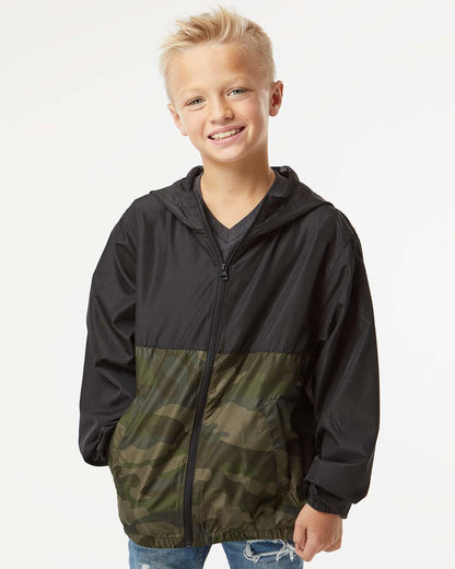 Independent Trading Co. Youth Lightweight Windbreaker Full-Zip Jacket EXP24YWZ #colormdl_Black/ Forest Camo