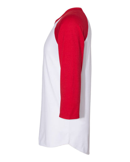 JERZEES Premium Blend Ringspun Three-Quarter Sleeve Raglan Baseball T-Shirt 560RR #color_White/ True Red