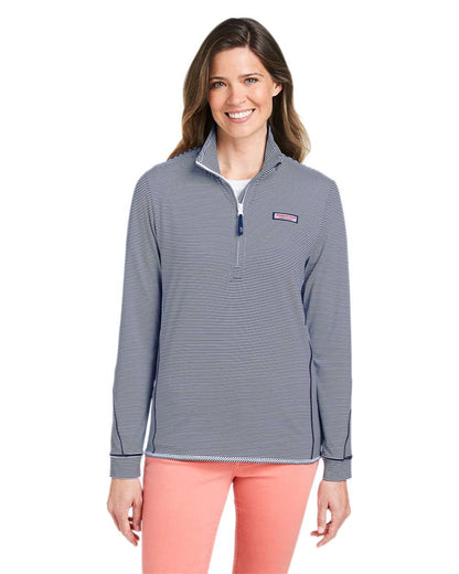 vineyard vines Women's Microstripe Sankaty Half-Zip Pullover K002521 #colormdl_Deep Bay