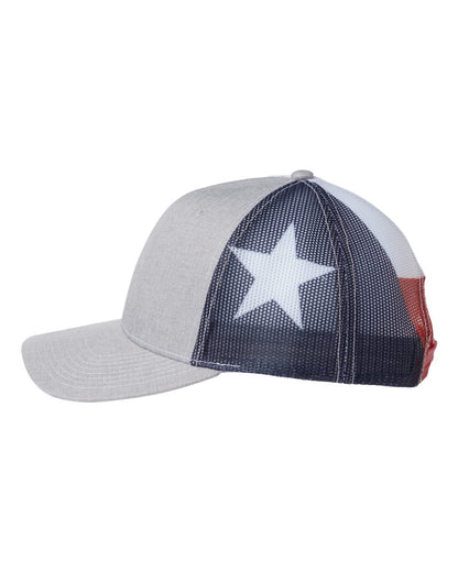 Kati Printed Mesh Trucker Cap S700M #color_Heather Grey/ Texas Flag