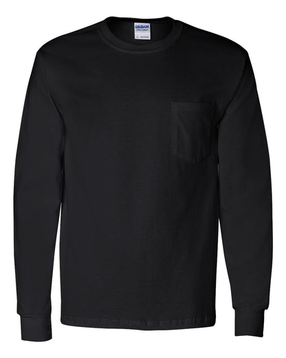 Gildan Unisex Ultra Cotton® Long Sleeve Pocket T-Shirt 2410 #color_Black