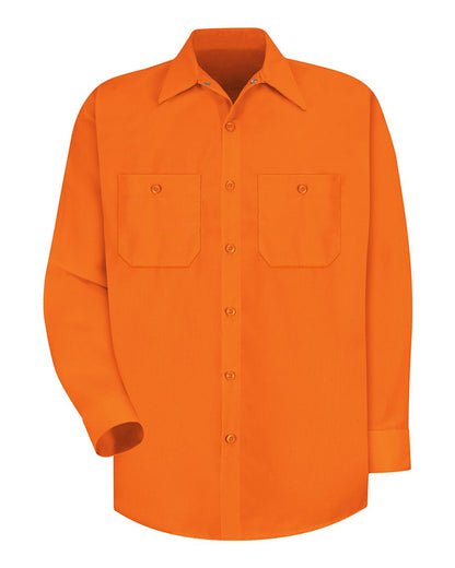 Red Kap Men's Tall Enhanced Visibility Long Sleeve Work Shirt SS14T #color_For. Orange