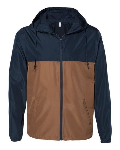 Independent Trading Co. Lightweight Windbreaker Full-Zip Jacket EXP54LWZ #color_Classic Navy/ Saddle