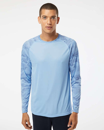 Paragon Unisex Cayman Performance Camo Colorblocked Long Sleeve T-Shirt 216 #colormdl_Blue Mist