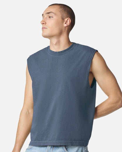 American Apparel Unisex Heavyweight Cotton Garment-Dyed Mid-Length Muscle Tee 207GD #colormdl_Faded Navy