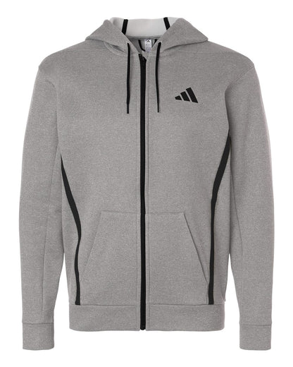 Adidas Men's Game & Go Fleece Full-Zip Hooded Sweatshirt AT208 #color_Medium Grey Heather