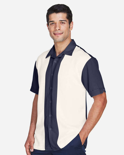Harriton Men's Two-Tone Camp Shirt M575 #colormdl_Navy/ Cream