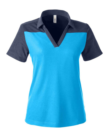 CORE365 Women's Fusion ChromaSoft™ Colorblock Polo CE112CW #color_Electric Blue/ Classic Navy Heather