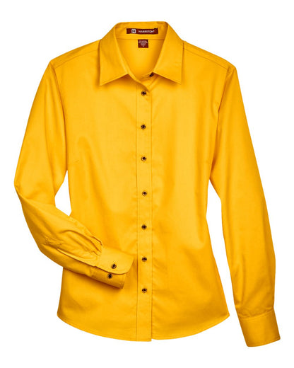 Harriton Women's Easy Blend™ Long Sleeve Twill Dress Shirt with Stain-Release M500W #color_Sunray Yellow