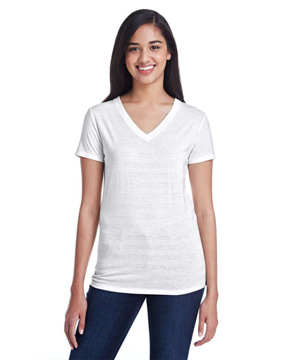 Threadfast Apparel Women's Invisible Stripe V-Neck T-Shirt 252RV #colormdl_White Invisible Stripe