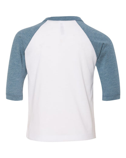 BELLA + CANVAS Toddler Three-Quarter Sleeve Baseball Tee 3200T #color_White/ Denim