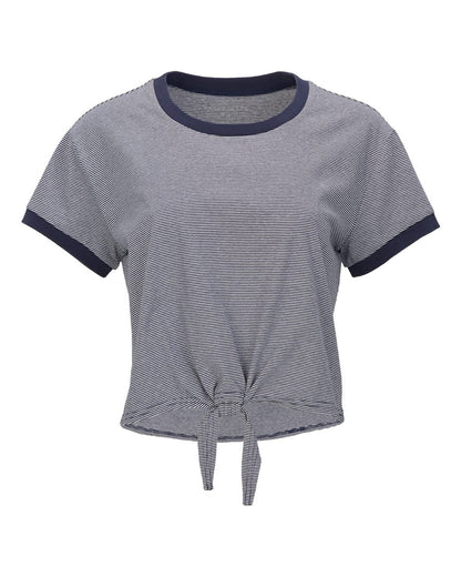 Boxercraft Women's Striped Tie Front T-Shirt BW2107 #color_Navy/ White