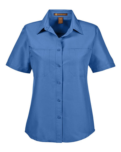 Harriton Women's Key West Short Sleeve Performance Staff Shirt M580W #color_Pool Blue