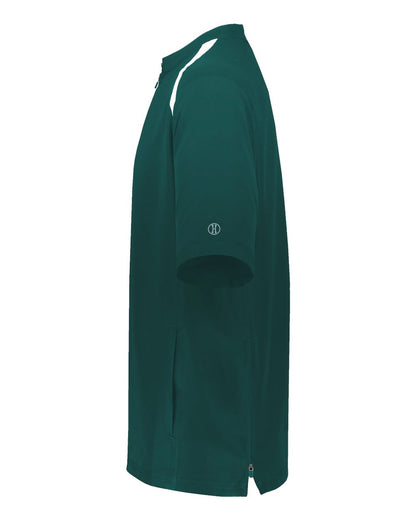Holloway Men's Clubhouse Short Sleeve Quarter-Zip Pullover 229581 #color_Dark Green/ White