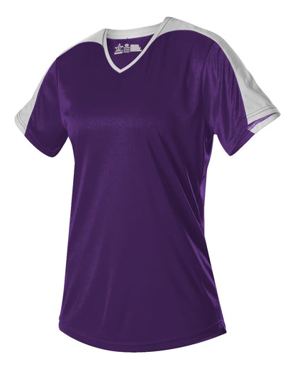 Alleson Athletic Girls' V-Neck Fastpitch Jersey 558VG #color_Purple/ White