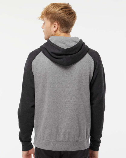 Independent Trading Co. Unisex Raglan Hooded Sweatshirt IND40RP #colormdl_Gunmetal Heather/ Charcoal Heather