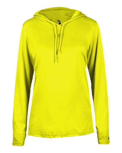 Badger Women's B-Core Long Sleeve Hooded T-Shirt 4165 #color_Safety Yellow