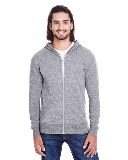 Threadfast Apparel Unisex Triblend Full-Zip Lightweight Hooded Sweatshirt 302Z #colormdl_Grey Triblend