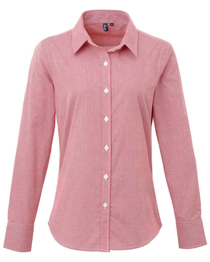 Artisan Collection by Reprime Women's Microcheck Gingham Cotton Shirt RP320 #color_Red/ White