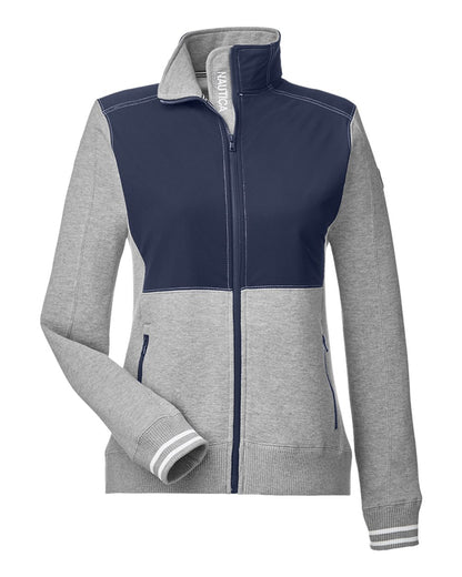 Nautica Women's Navigator Fleece Full-Zip Jacket N17387 #color_Oxford Heather/ Navy