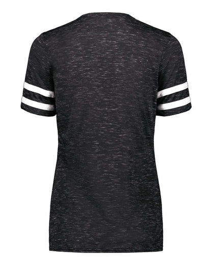 Holloway Women's Eco Revive™ Monterey V-Neck T-Shirt 223245 #color_Black Heather/ White