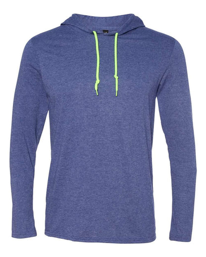 Gildan Unisex Softstyle® Lightweight Hooded Long Sleeve T-Shirt 987 #color_Heather Blue/ Neon Yellow