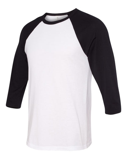BELLA + CANVAS Unisex Three-Quarter Sleeve Baseball Tee 3200 #color_White/ Black