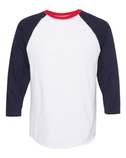 LAT Men's Baseball Fine Jersey Three-Quarter Sleeve Tee 6930 #color_White/ Navy/ Red